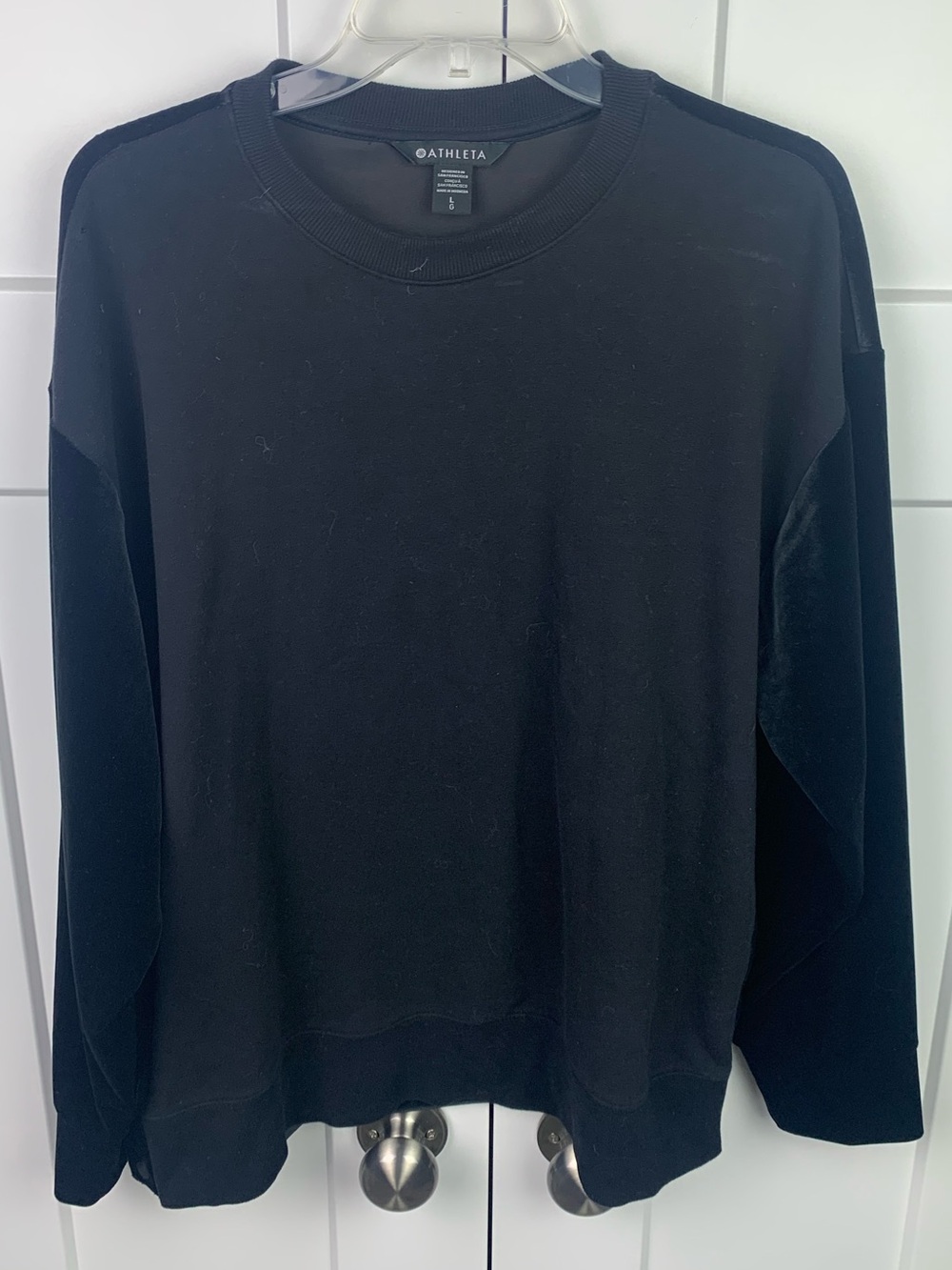 Athleta Retroplush Velvet Crewneck Sweatshirt Black Large snap side lounge